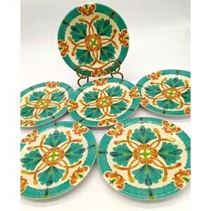 Gibson Home 6 Piece Morrocan Boho Turquoise/Orange Colorful Melamine 8” Plates